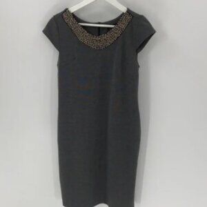 F&F gray structured sheath dress size M beaded neckline classic gray M